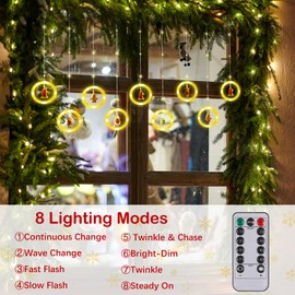 Fentar Christmas Window Lights, Waterproof Window Christmas Lights 8 Modes, 100LEDS Curtain Fairy Lights with Pretty Christmas Figure, Warm Indoor Xmas Window Lights for Christmas Decoration