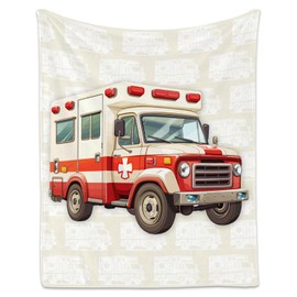 Ambulance Blanket, Cozy Soft Throw Gifts for Kids, Cute White Flannel Throw Blankets for Couch Sofa, 40x50 Inches