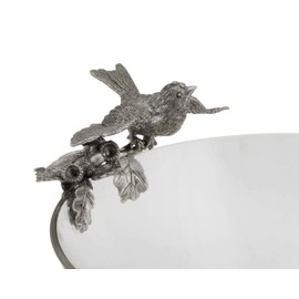 Vagabond House Pewter Song Bird on Glass Serving Bowl 10" Wide x 5.5" Tall