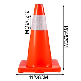 VEVOR 8Pack 18" Traffic Cones, Safety Road Parking Cones PVC Base, Orange Traffic Cone with Reflective Collars, Hazard Construction Cones for Home Traffic Parking