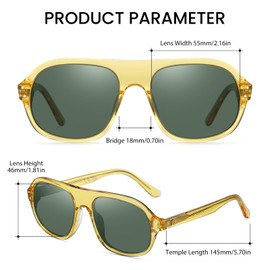 DUCO Retro Sunglasses for Men Women Polarized Sunglasses UV400 Protection Sun Glasses Acetate Frame DC2386 (Transparent Yellow Frame Dark Green Lens)