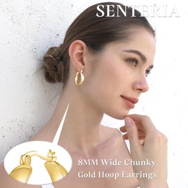 SENTERIA 8mm Wide Gold Hoop Earrings for Women Hypoallergenic14K Gold Plated Chunky Earrings Hoops Lightweight 30mm Gold Hoops Earring for Women