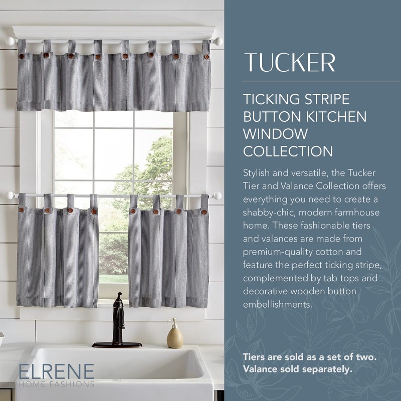 Elrene Home Fashions Tucker Ticking Stripe Tier Window Curtains for
