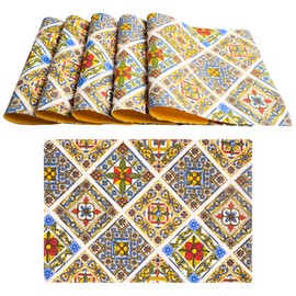 Set of 6 American Placemats Washable 100% Cotton American Placemats 40x35cm Majolic Style with Various Decorations and Colours