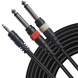 AxcessAbles 1/8 Stereo Male Mini-Jack to Dual 1/4 TS Audio Cable - 10ft | 1/8 TRS to Dual TS Mono Y-Splitter Cable | 3.5mm Stereo Mini-Jack to 2 TS Male | AxcessAbles TRS18-D14TS109 10ft