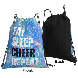 Qiohoey Eat Sleep Cheer Repeat Drawstring Backpack Gym String Bag Sports Drawstring Sackpack For Women Men