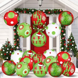 Jetec 18 Pcs 16 Inch Giant Inflatable Christmas Ball PVC Hanging Decorated Christmas Inflatables Indoor Outdoor Xmas Ornaments for Tree Yard Lawn Porch Holiday Festive Decorations(Merry Christmas)