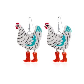 Animal Chanaiqw Funny Cute Kawaii Acrylic Big Rooster Animal Chicken Dangle Dangle Earrings Colorful Boots Chicken Earrings for Women (B)