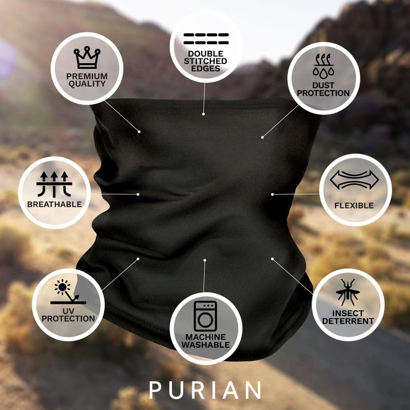PURIAN Neck Gaiter Face Mask, Light Weight Face Cover Protects