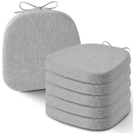 AddGrace Set of 6 Chair Cushions for Metal Dining Chairs 14x14 Chair Pads with Ties Non Slip Thick Seat Cushions with Textured and Removable Cover Light Grey