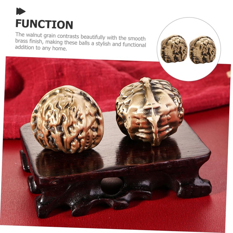 KONTONTY Chinese Walnut Exercise Balls Hand Grip Strengthening Balls Brass