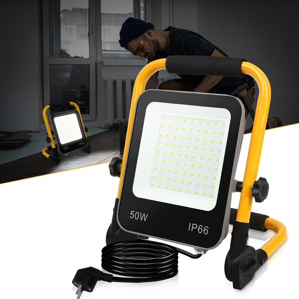 Jopassy 1 x 50 W LED Construction Spotlight, Portable Work