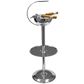 Stinky Cigar Silver Floor Standing Cigar Ashtray with Windproof Design, Stainless Steel Ashtray featuring a Deep Bowl with 4 Stirrups and 12" Accessory Tray - Stylish Indoor & Outdoor Smoking Solution