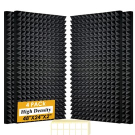 4 Pack Black Acoustic Foam Panels,48x24x2 Inch Sound Proof,High Density Soundproof Wall Panels,Fireproof Cancelling Foam Studio (Black, 4 PCS)