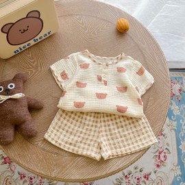 Jaydyequ Pajamas, Baby Clothes, Girls Clothes, Short Sleeves, Girls, Boys, Summer Clothes, Girls, Loungewear, Top and Bottom Set, Room Wear, Kids Gift, Gauze, Khaki Bear Pattern