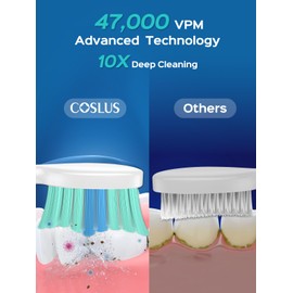 COSLUS Electric Toothbrush for Adults and Kids: Wireless Rechargeable Tooth Brush with Portable Travel Case, 5 Modes 47000 VPM Power Toothbrushes 6 Brush Heads 1 Charge for 70 Days Green