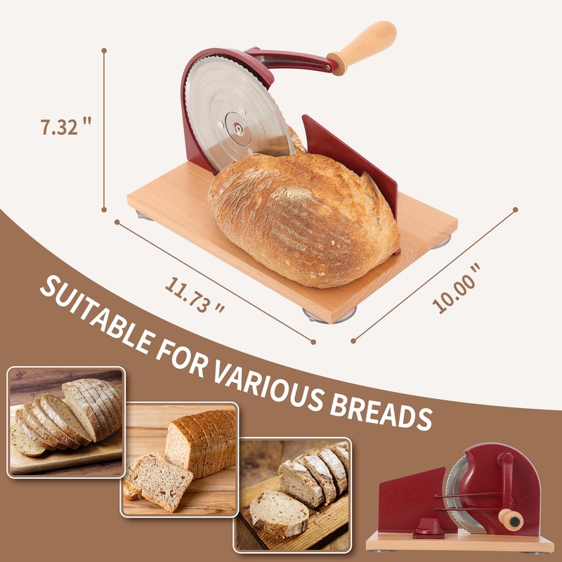 CAWIU Manual Bread Slicer with Hand Crank- Adjustable Thickness Bread