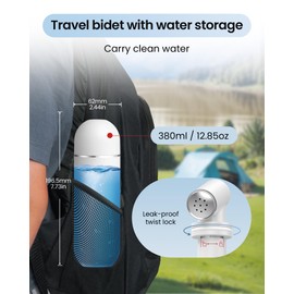 Portable Bidet for Travel & Camping - Manual Squeeze Handheld Peri Bottle for Feminine Hygiene, 3 Leak-Proof Seals, Extendable Sprayer with Rotating Nozzle for Men & Women (White)