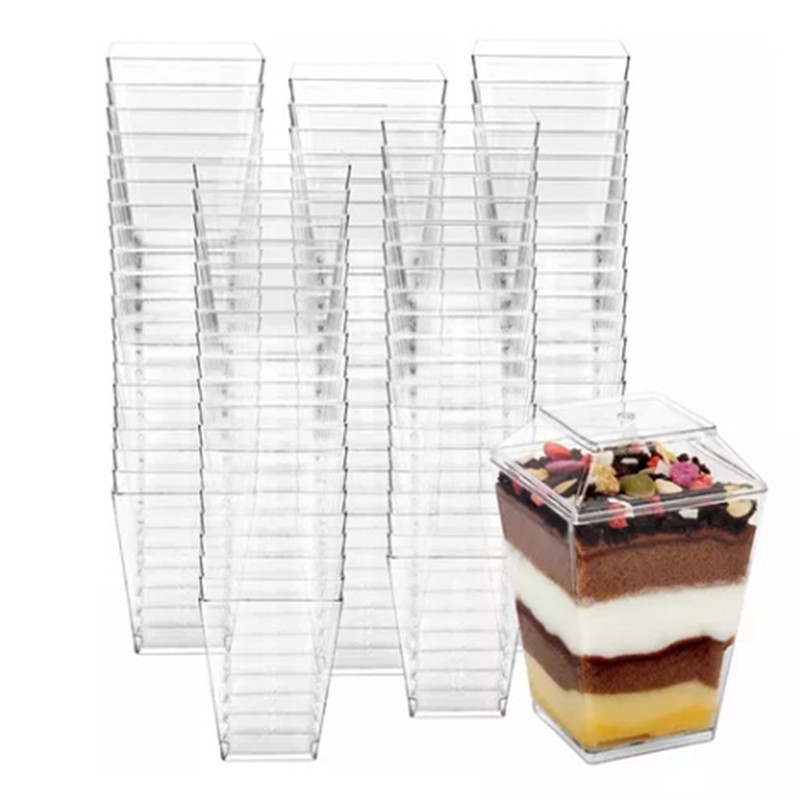 Clear Dessert Cups with Lids Reusable Trapezoidal Transparent Easy Clean