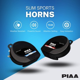 Piaa 85114 Slim Line 112Db 400Hz and 500Hz Twin Tone Sports Horn Kit for All Vehicles, Black