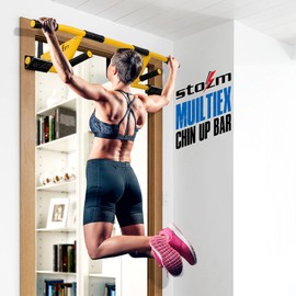 STOZM MultiEx Chin Up Bar – Unique Doorway Pull Up Bar for Home Gym Exercises with 450lbs Weight Capacity, Push Up Capability and TPE-Protected Grips (Brisk Yellow) (YR9T)