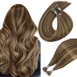 Easyouth Nanos Bead Hair Extensions Human Hair Brown Highlights 18 Inch Natural Nano Extensions Keratin Hair Brown to Strawberry Blonde Nano Ring Hair Extensions Dream Hair 50g/50s