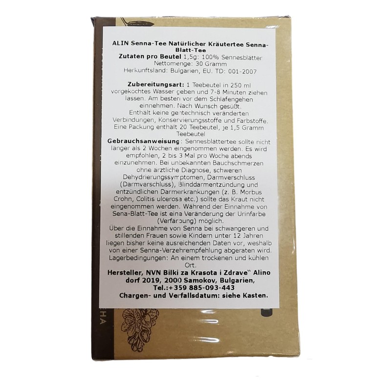ALIN natural tea, senna leaf tea -1x20 tea bags, 100%