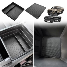 Muslogy Center Console Organizer Compatible with Chevy Colorado/GMC Canyon 2023-2025 2026 Console OEM Tray Insert Divider & Console Bottom Mat Set TPE Storage Box Center Console Layer Insert Tray
