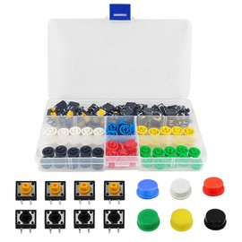 YIXISI 120 Pieces (12 x 12 x 7.3 mm) Pieces Tactile Push Button Switch, Micro Momentary Push Button Switch, 4 Pin Micro Switch, with Cap for Arduino