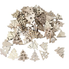 Christmas Ornaments 100pcs Wooden Christmas Tree Wood Chip Slice Pendant Christmas Tree Ornament Scandinavian Christmas Decoration DIY Handmade (Christmas Tree)