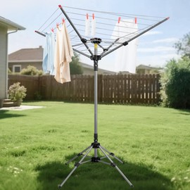 STORAGEIDEAS Umbrella Clothesline Outdoor Heavy Duty, Retractable Rotary Drying Rack 4-Arm 8 Lines 82 Ft Hanging Space, Adjustable Height Clothes Line, Foldable Drying Rack for Backyard Garden