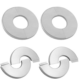 Cionyce 4 Pcs Self-Stick Wall Split Flange Stainless Steel Pipe Cover 1.06 Inch Round Escutcheon Plate for Water Pipe/Faucets/Radiators(Silver)