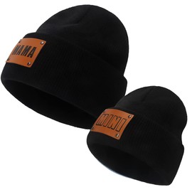 imKutie Mama & Mini Parent-Child Hat, Stylish Mother and Baby Family Matching Hats Warm Winter Knitted Beanie Hat Ski Cap Black