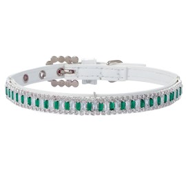 Emerald Green Crystal Petite Pet Collar - Cute and Stylish Leather Dog & Cat Collar for Small Dogs and Kittens, Size S-XS Adjustable (Emerald)