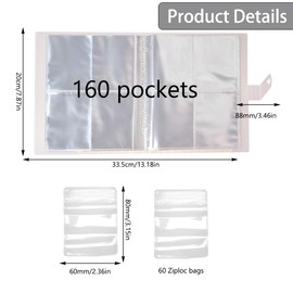 Sxutop 160 Compartments with 60 Thick PVC Bag Jewellery Organiser Double Sided Transparent Jewellery Storage Anti-Oxidation Jewellery Book Portable Jewellery Display Book for Rings Earrings Bracelet