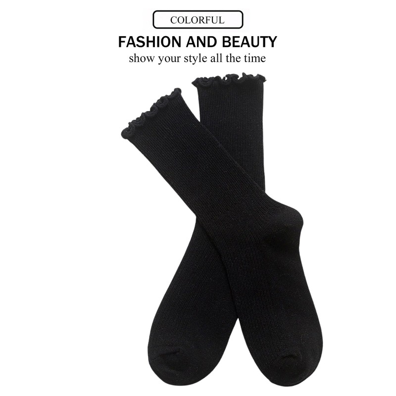 DOOVID Womens Socks Cute Ruffle Socks Cotton Turn-Cuff Frilly Crew
