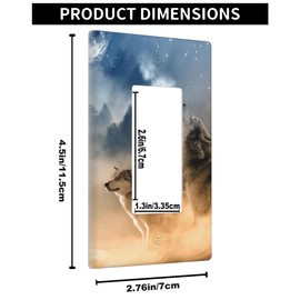 Pznen Wolf Single Rocker Wall Plate Woodland Wolf Howling Moon Wildlife Animal 1-Gang Rocker Light Switch Plates Standard Receptacle Plug Cover for GFCI Outlet