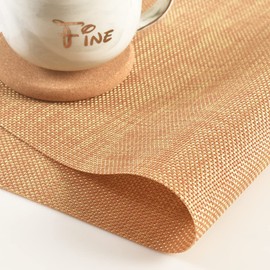 homEdge PVC Placemat, 4 PCS of Non-Slip Heat Resistant Place Mats, Washable Vinyl Placemats, Set of 4 –Dark Golden