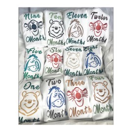 Sew Regal Baby Milestone Bodysuits, Winnie the Pooh, Tigger, Eor, months 1-12, unisex, baby gift