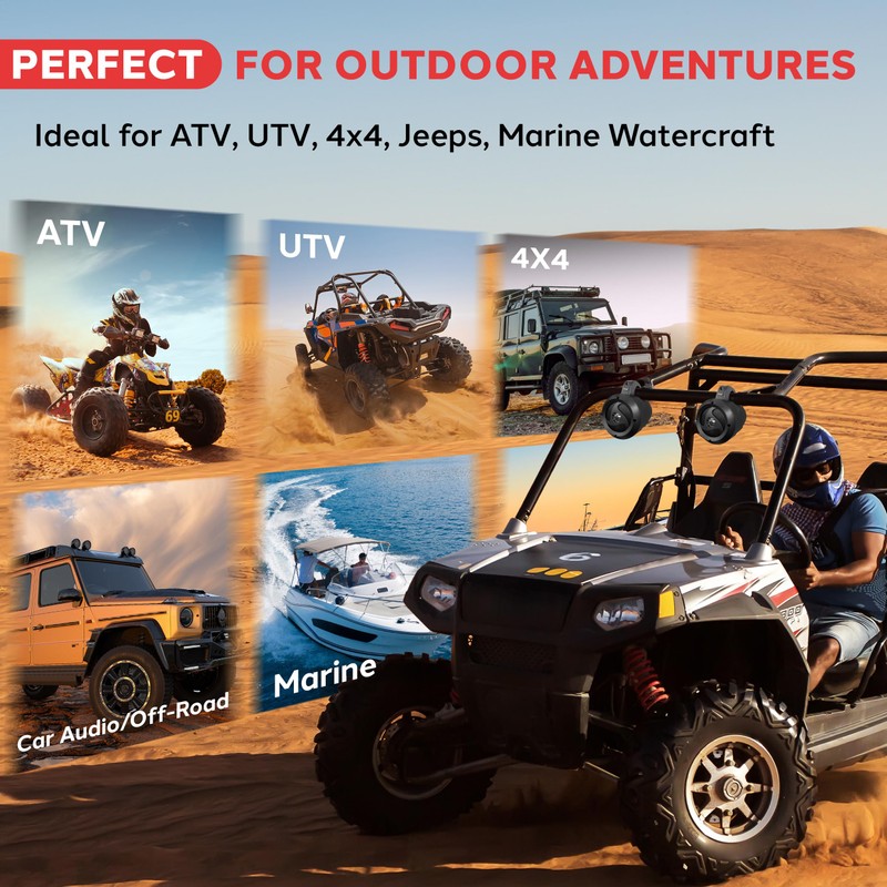 Pyle 4” Waterproof Off-Road Speakers, 900W Compact Power Sport Speaker