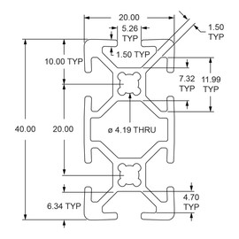 8020, 20-2040, 20 Series 20mm x 40mm 20x40 T-Slotted Aluminum Extrusion DIY Extruded Linear Slot Bar Rail Metric 80/20 (Clear Anodize, 2260mm Long)