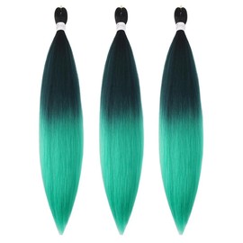 Pre Stretched Braiding Hair 26 Inch Ombre Green Braiding Hair Extensions Hot Water Setting Crochet Box Braids Hair (26 Inch (Pack of 3), Black-Dark Green-Green)