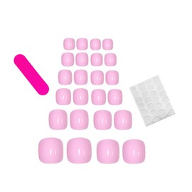 24Pcs Pink Press on Toenails, Short Square Toe Nail Press Ons, Glossy Hot Pink Fake Toenails Full Cover Summer False Toenails Acrylic Glue on Toenails Artificial Beach Toenails for Women and Girls