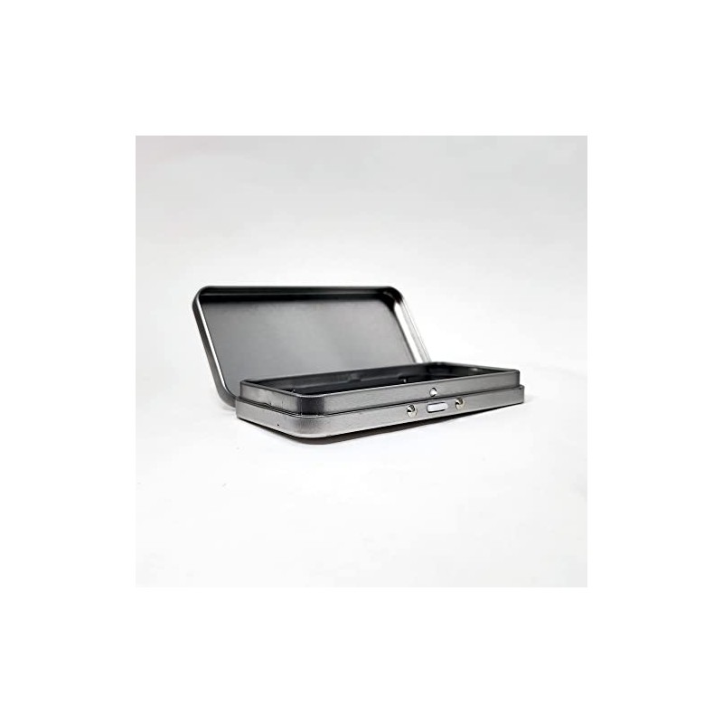 RVTUS Silver Metal Rectangular Tins With Hinged Child Resistant Locking