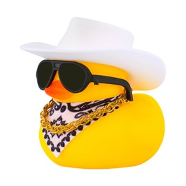wonuu Car Dashboard Decoration Cowboy Hat Rubber Duck, Car Ducks Ornaments with Mini Colorful Hat Necklace Sunglasses Scarf (White)