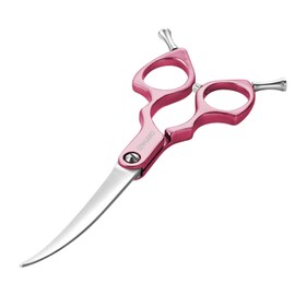 LYNHUAND 6.5" Curved Grooming Scissors for Dogs 440C Stainless Steel Professional Dog Grooming Scissors with Ultra-Light Aeronautical Aluminum Handle (Pink-Curved)