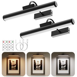 Skairipa Wireless Picture Light with Remote, Battery Operated Wall Sconce 5000mAh, 3 Color Modes and Dimmable LED Wall Lights with Timer for Painting, Frame, Gallery, Dartboard, Bedroom (Black-2Pack)