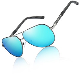 dellyy SilverChry Men's Polarised Sunglasses with Glasses Case, Men's Sunglasses Mirrored, UV 400 Protection, Suitable for Driving, Travel, Golf, Fishing, Cycling, Blue Frame, Blue Film