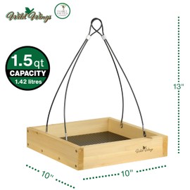 Wild Wings WWCF23 Rot Resistant Cedar Hanging Tray Bird Feeder with Fresh Seed Tray, Platform Feeder for Outdoor Wild Bird Seed Feeder and Décor, Wood