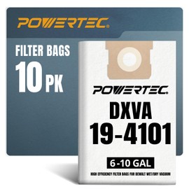 POWERTEC DXVA19-4101 Filter Bags for Dewalt 10PK, for Dewalt DXV06P, DXV09P, DXV10P Dust Extractor 6-10 Gallon, Replacement Shop Vacuum Bags, Dust Bag for Dewalt (75063-P2)